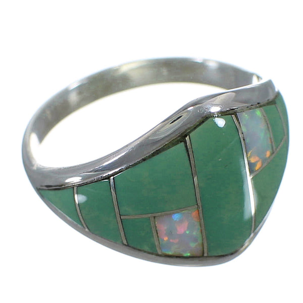 Silver Turquoise And Opal Southwestern Ring Size 5-3/4 AX52403